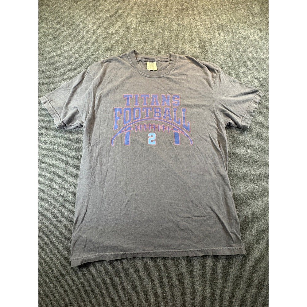 Comfort Colors Titans Football Graphic T-Shirt Gray Heavyweight Cotton Large